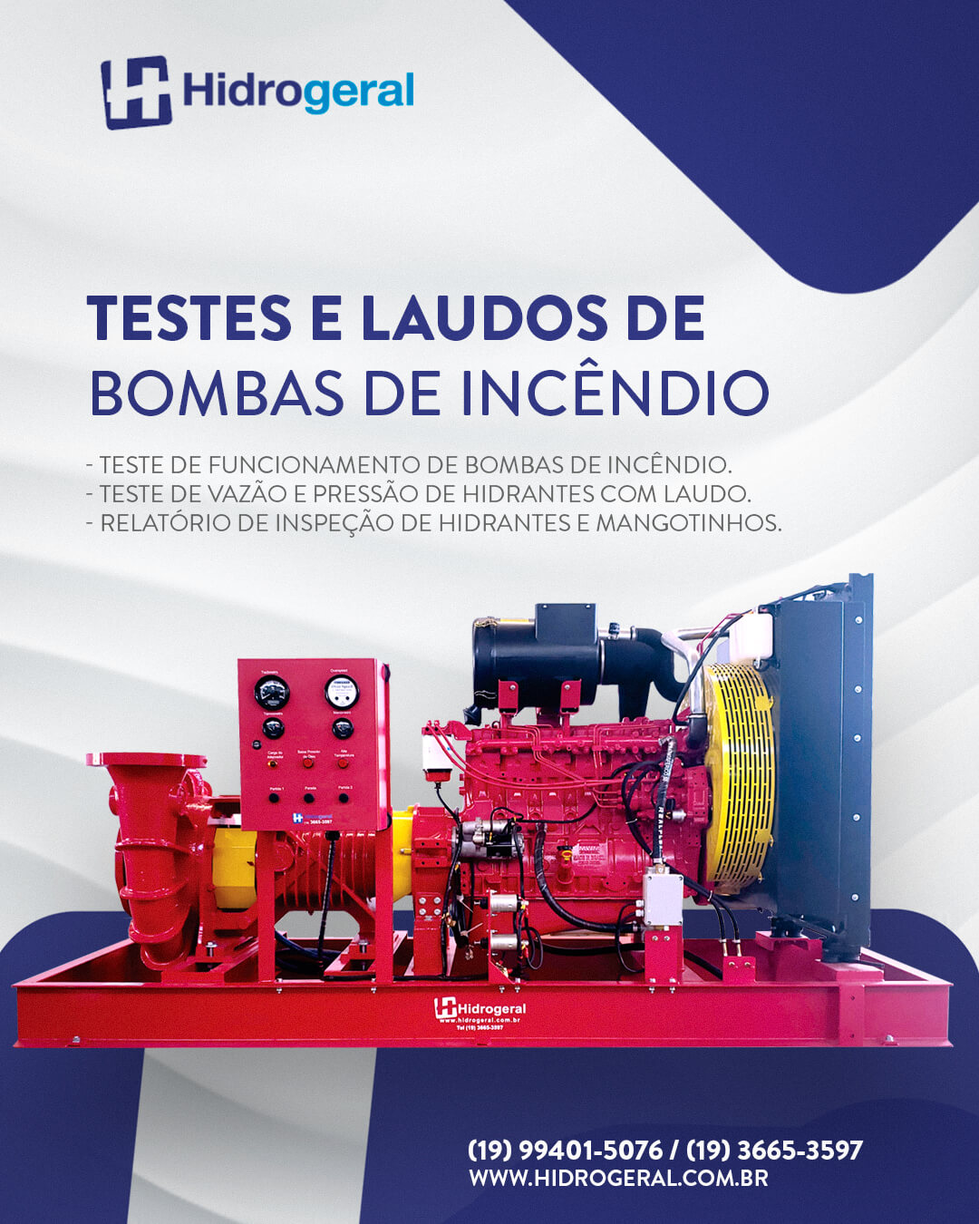 HIDROGERAL - Testes e laudos de bombas de incêndio